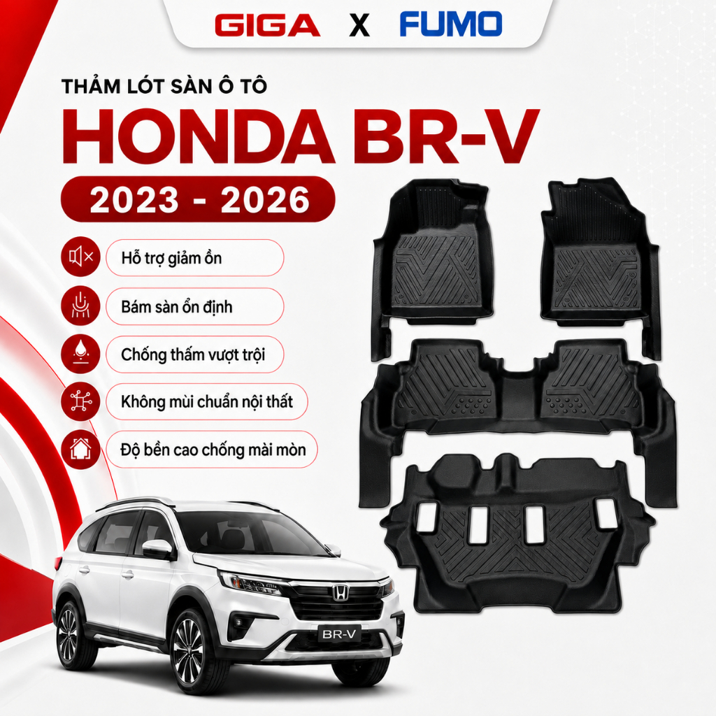 [ FUMO CHÍNH HÃNG ] Thảm TPE lót sàn ô tô cho xe HONDA BR-V Tràn Viền Bậc Cửa, Không Mùi, Tiêu Âm