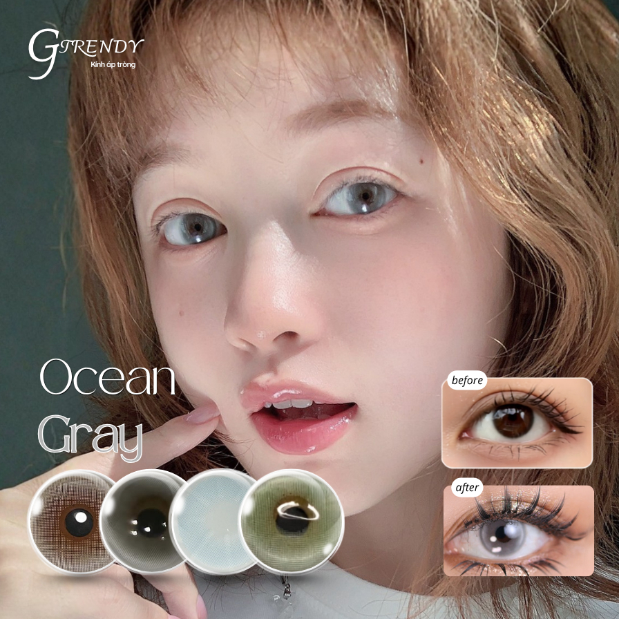 Kính áp tròng GTRENDY vân đại dương Ocean siêu Tây Ocean Brown, Ocean Gray, Ocean Blue, Ocean Green 