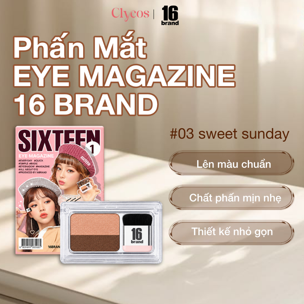 Phấn Mắt 16BRAND SIXTEEN EYE MAGAZINE PALETTE - SWEET SUNDAY - DATE 18.10.2026 | Clycos Phân Phối