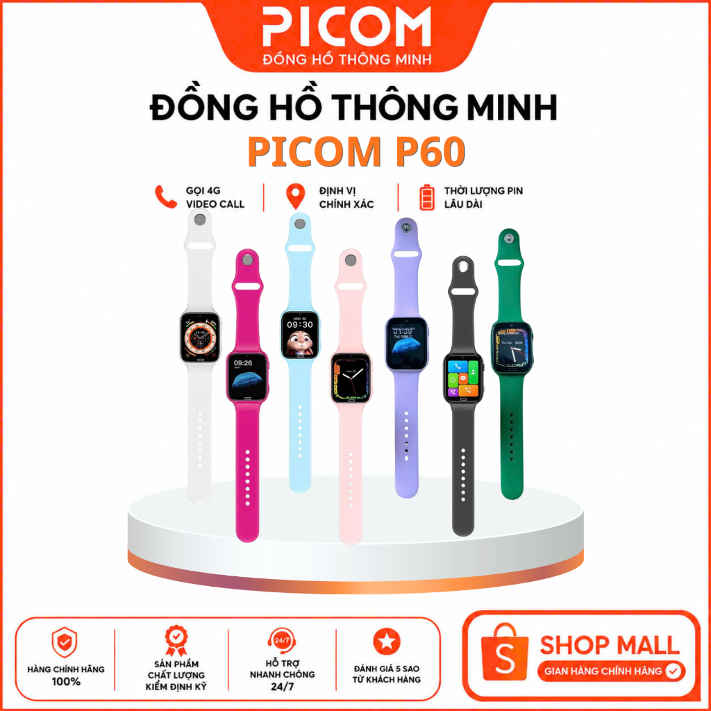 Đồng Hồ Thông Minh Picom P60 Định Vị Trẻ Em Lắp Sim Nghe Gọi Độc Lập Smartwatch