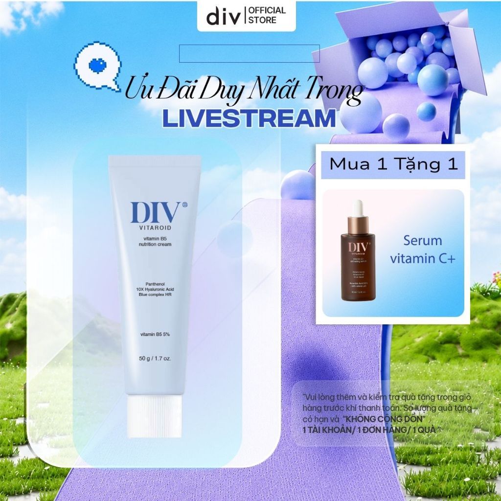 [LIVE] Kem Dưỡng Ẩm DIV Vitamin B5 Hỗ Trợ Làm Dịu Giữ Ẩm Và Tăng Cường Hàng Rào Bảo Vệ Da Với 5% Panthenol 50gram
