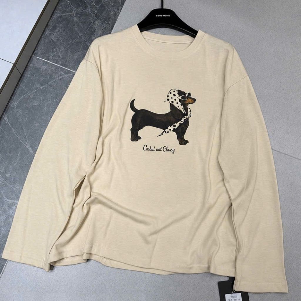 (Hàng QC-Bao Chất)#F89025▫️[Freesize] Áo Pull Cổ Tròn Dài Tay Hình Cún Chữ Casbut Uat Ctassy Xinh Xắ