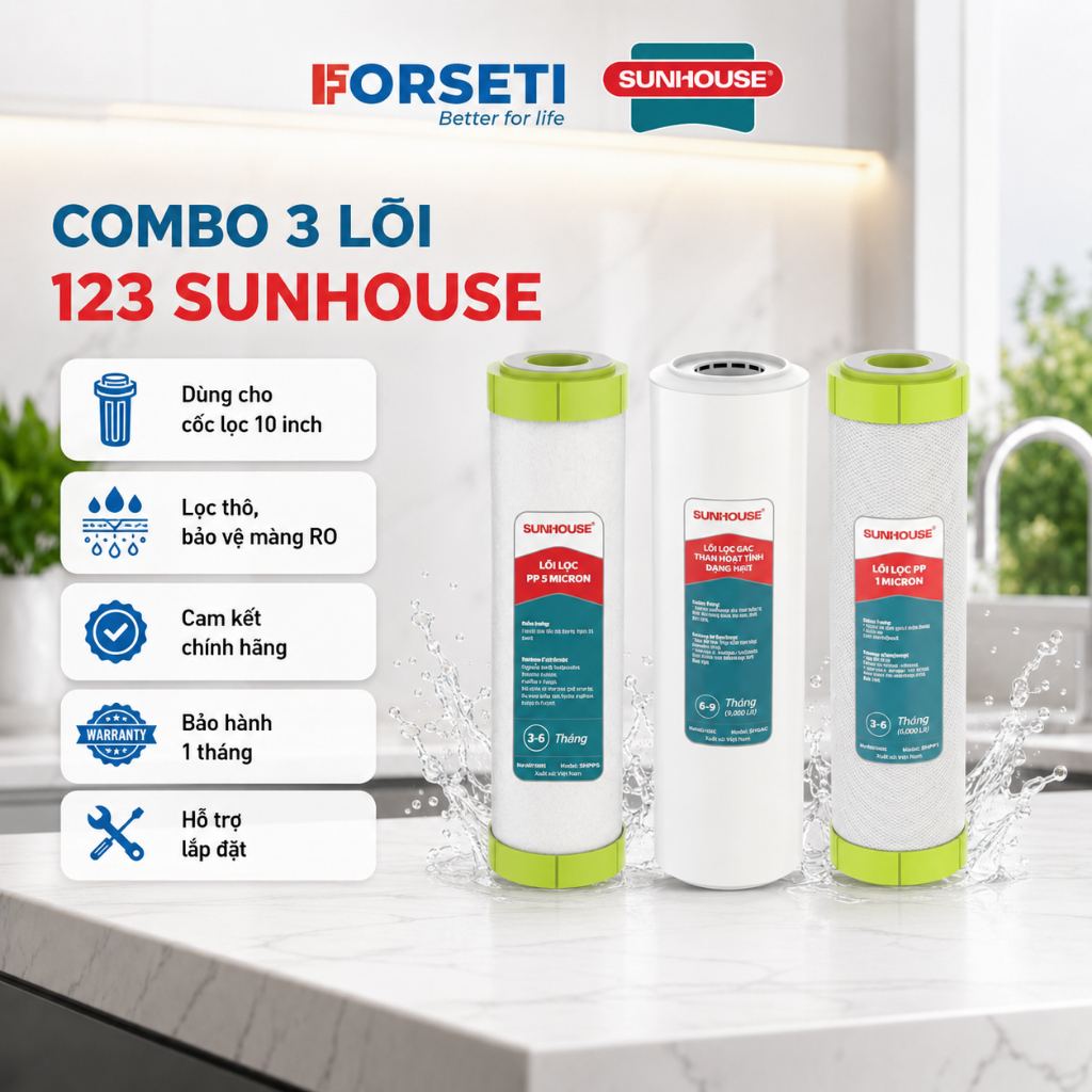 Combo 3 Lõi Lọc Thô Sunhouse 123 Cho Máy Lọc Nước RO 3 Cốc Lọc 10 Inch - Hàng…