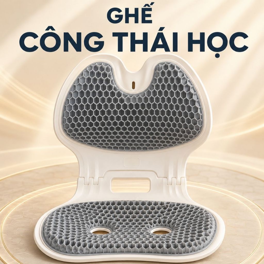 Ghế Công Thái Học Gấp Gọn Hỗ Trợ Cột Sống, Đệm Silicon Tổ Ong, Gấp Gọn Tiện Lợi