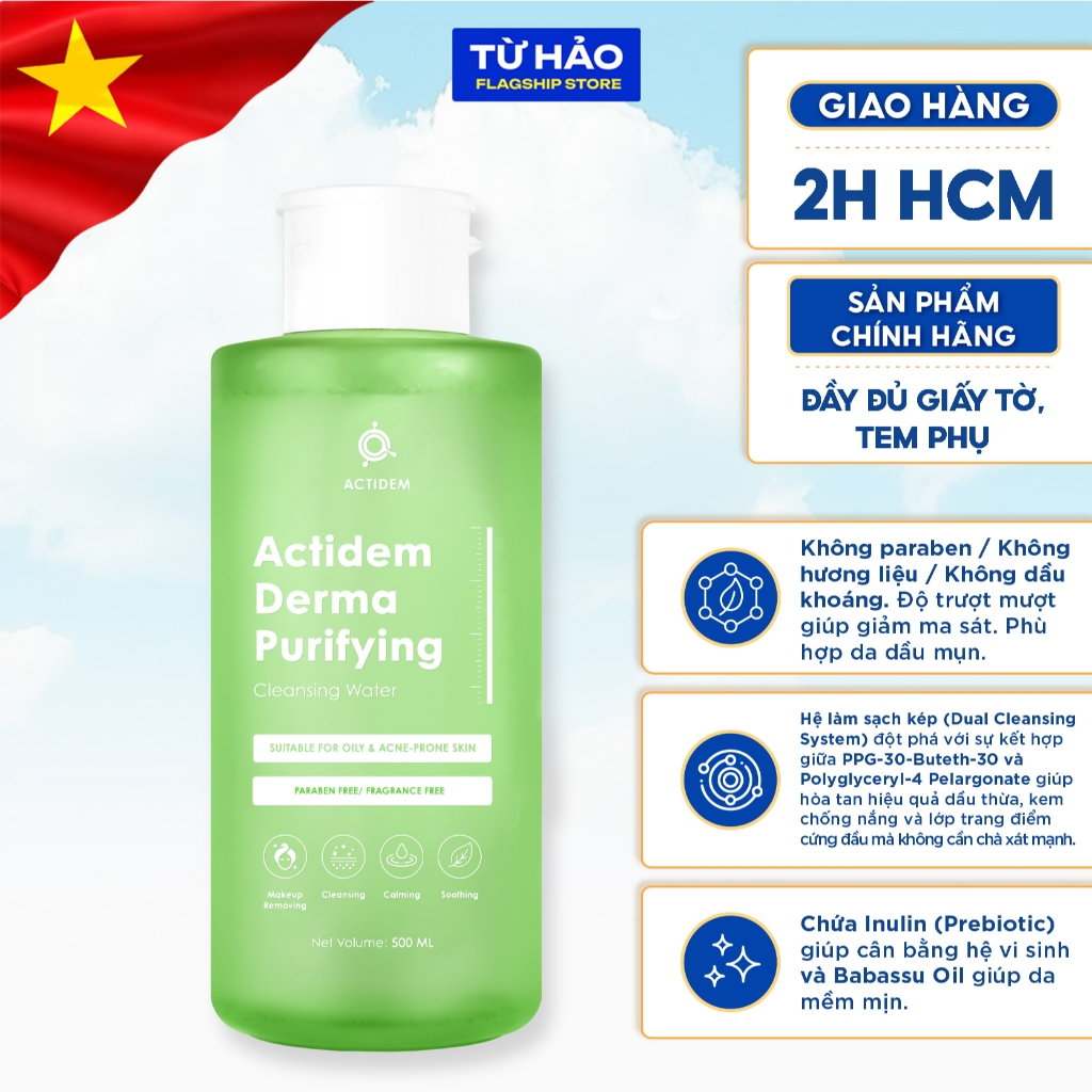 [TẶNG KHĂN MA THUẬT TỪ 299K] Nước Tẩy Trang Dành Cho Da Dầu Mụn Actidem Derma Purifying Cleasing Wat