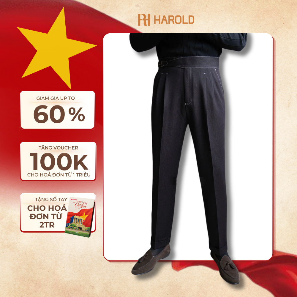 Quần Âu Nam Cạp Cao Ống Suông Cao Cấp Harold Denim Gurkha Vải Co Giãn Đứng Form Tôn Dáng