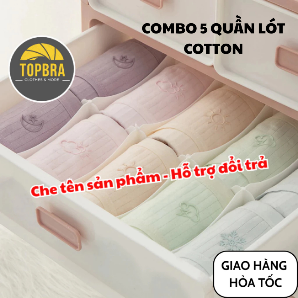 SET 5 Quần Lót Nữ Cotton Kháng Khuẩn Thông Hơi Thoáng Khí Thấm Hút Mồ Hôi Thời Tiết TOPBRA