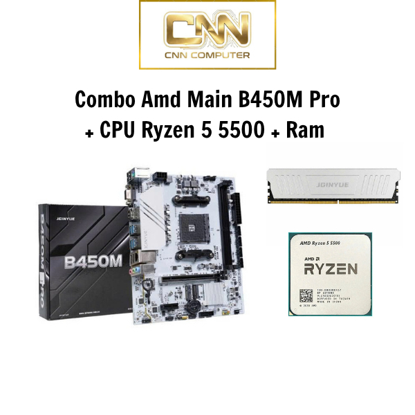 ComBo AMD Main JGINYUE B450M Pro+CPU Ryzen 5 5500+Ram Chính Hãng Full Vat
