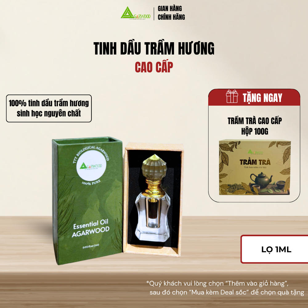 Tinh dầu trầm hương CAO CẤP AGARWOOD lọ 1ml - 100% tinh dầu trầm hương sinh học nguyên chất