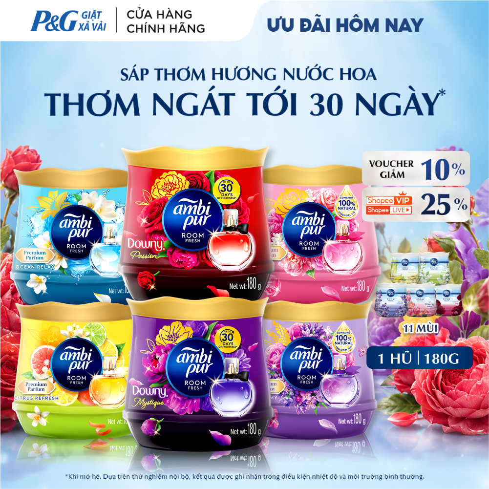 [MỚI 2026] Sáp Thơm AMBI PUR Hương Thơm Thư Giãn 180G - Sáp Thơm Phòng Ngủ, Nhà Vệ Sinh, Phòng Khách