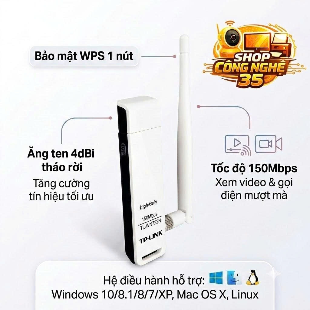 [HÀNG CHÍNH HÃNG] USB Thu Wifi TP-Link TL-WN722N