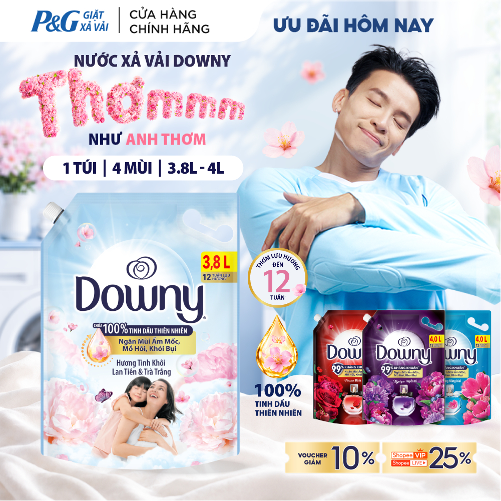 Nước Xả Vải DOWNY Hương Nước Hoa Cao Cấp/ Chống Khuẩn Nhiều Mùi Hương Túi 3.8L-4L