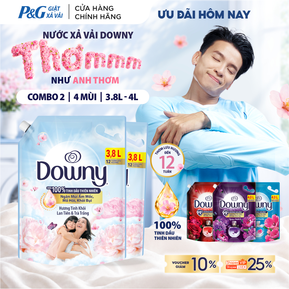 Combo 2 Nước Xả Vải DOWNY Hương Nước Hoa Cao Cấp/ Chống Khuẩn Hương Đam Mê/ Huyền Bí/ Nắng Mai Túi 4