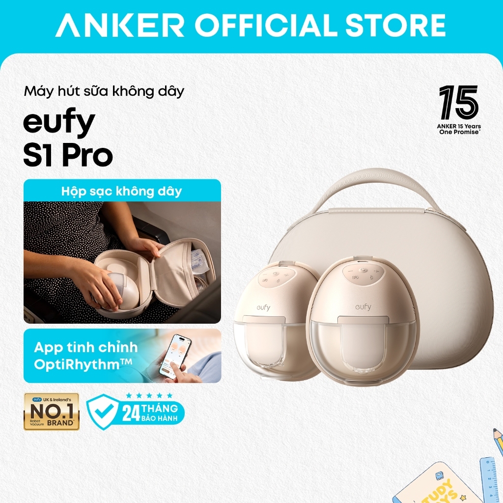 Máy hút sữa không dây Eufy S1 Pro sưởi ấm 7 mức tăng 30% sữa, hộp sạc pin 5 ngày, app tinh chỉnh 7 l