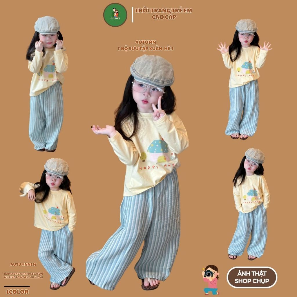 Bộ quần áo dài tay cho bé DILOVE Đồ bộ cho bé gái mùa thu Set bộ cho bé gái dài tay chất liệu Cotton