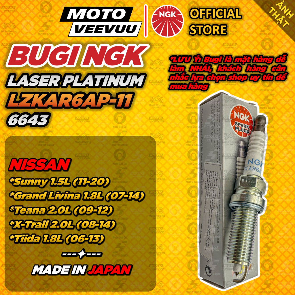 [MTVV-Chính Hãng] BUGI NGK Laser Iridium LZKAR6AP-11 NISSAN Sunny Grand Livina Teana Tiida X-Trail 6