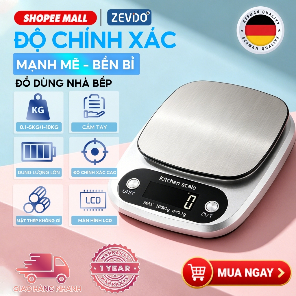 ZEVIDO Cân Tiểu Ly Điện Tử Nhà Bếp 1g-10kg 0.1-5KG Độ Chính Xác Cao Chất Liệu Hợp Kim Thép Bền Bỉ
