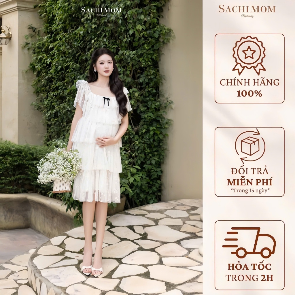 Đầm Bầu SACHIMOM - Váy Bầu Cổ Vuông Babydoll FLEUR DRESS