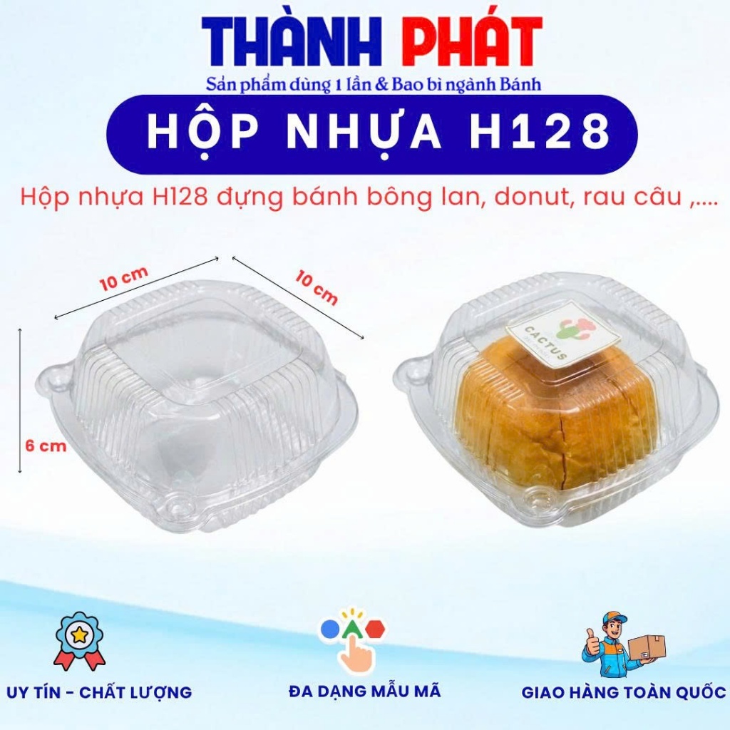 100 Hộp nhựa đựng bánh trong suốt nắp gài - hộp nhựa H128