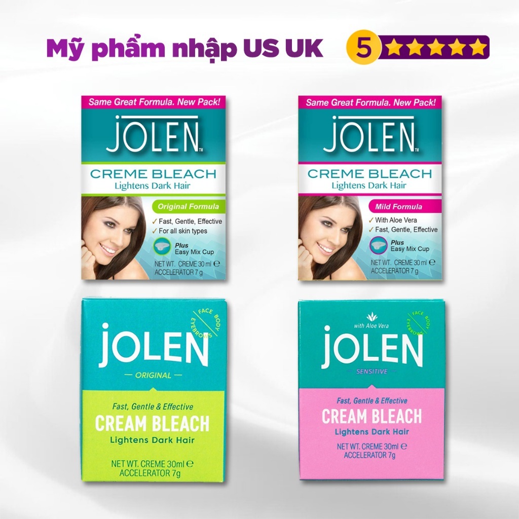 Kem tẩy màu lông Jolen Creme Bleach 30ml UK Hàng Jolen Vietnam (Kem sáng màu lông, Kem nhạt màu lông