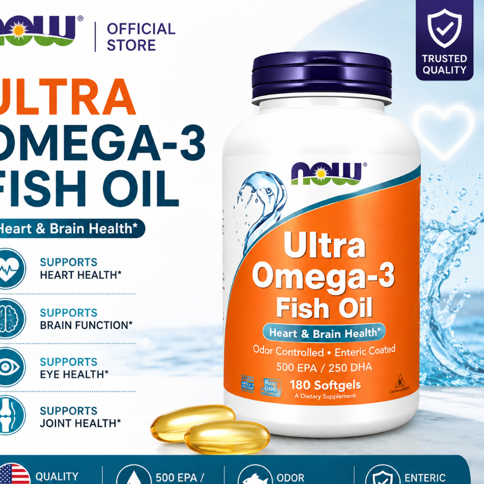 NOW Foods Ultra Omega-3 Fish Oil 500 EPA 250 DHA 180 Softgels – Dầu Cá Omega 3 Hỗ Trợ Tim Mạch & Não