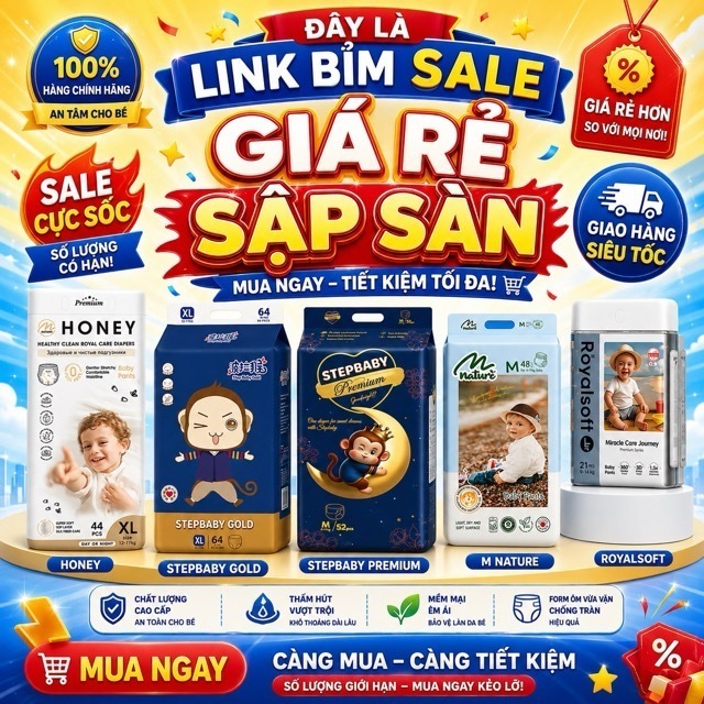 GIẢM 25K 🍎 1 BỊCH 🍎 Tã/Bỉm Quần STEP BABY GOLD, HONEY, ROYAL, NATURE Đủ size 🍎 bỉm khỉ