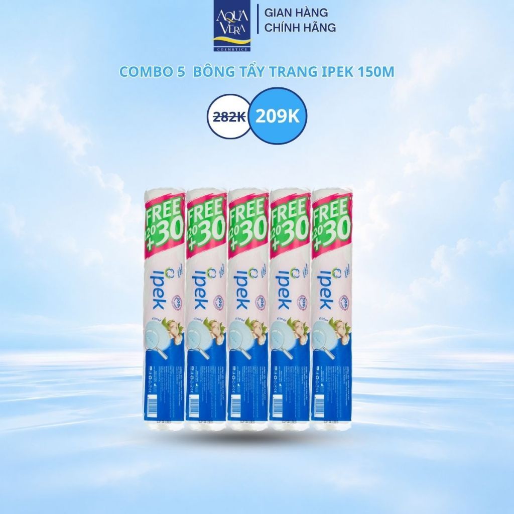 Combo 5 cây bông tẩy trang IPEK Thổ Nhĩ Kỳ siêu mềm mịn 150 miếng (5x150 miếng)