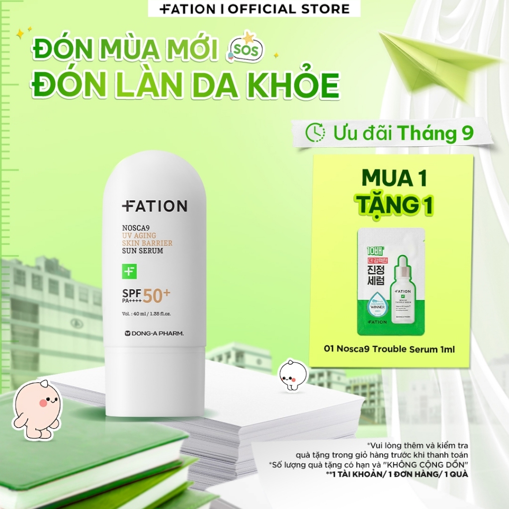 Kem chống nắng serum2in1 FATION Nosca9 UV Aging Skin Barrier Sun Serum SPF50+/PA++++ 40ml bảo vệ da,