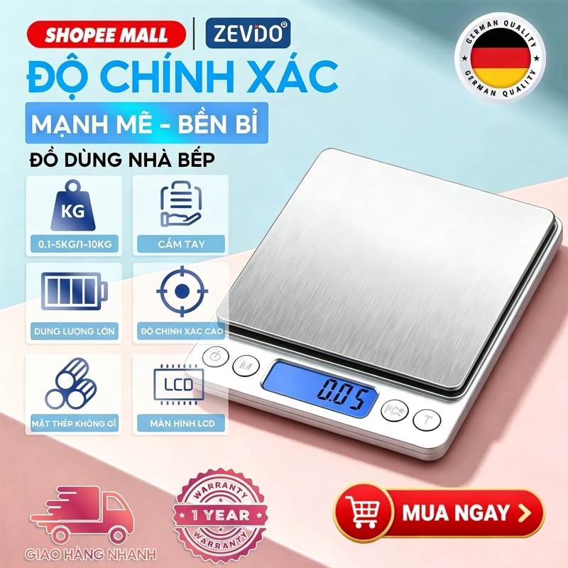 ZEVIDO Cân Tiểu Ly Điện Tử 0.1G - 3000G (3KG) - Trường Thịnh Sài Gòn