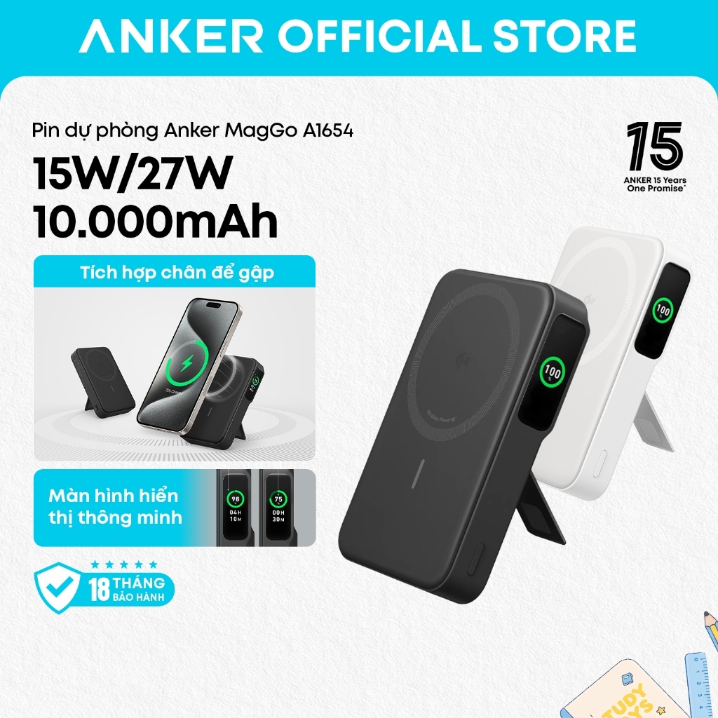 Anker Magnet Power Bank 15W Bộ sạc di động cực nhanh Bộ pin 10.000mAh có màn hình thông minh A1654