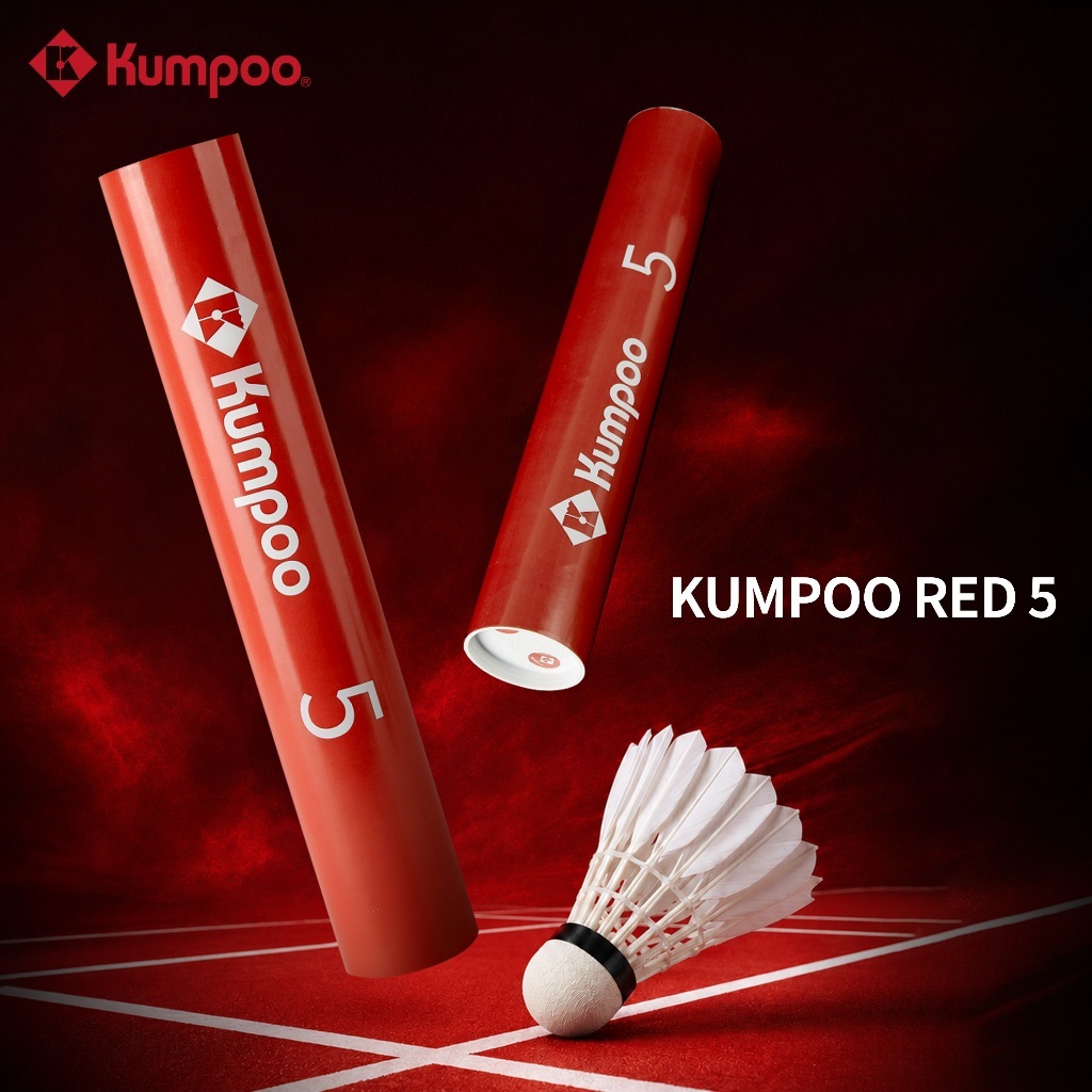 Hộp cầu lông Kumpoo Red 5 chính hãng, ống cầu 12 quả chuẩn thi đấu, siêu nhẹ bền, tốc 77 đường bay ổ