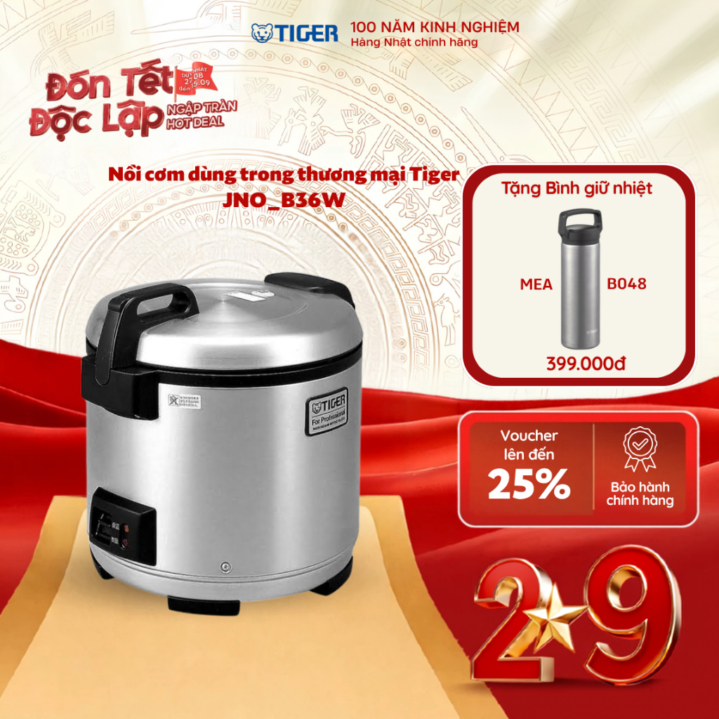 Nồi cơm điện công nghiệp Tiger 3.6 lít - Công nghệ chống cháy độc quyền - JNO-B36W - Hàng chính hãng
