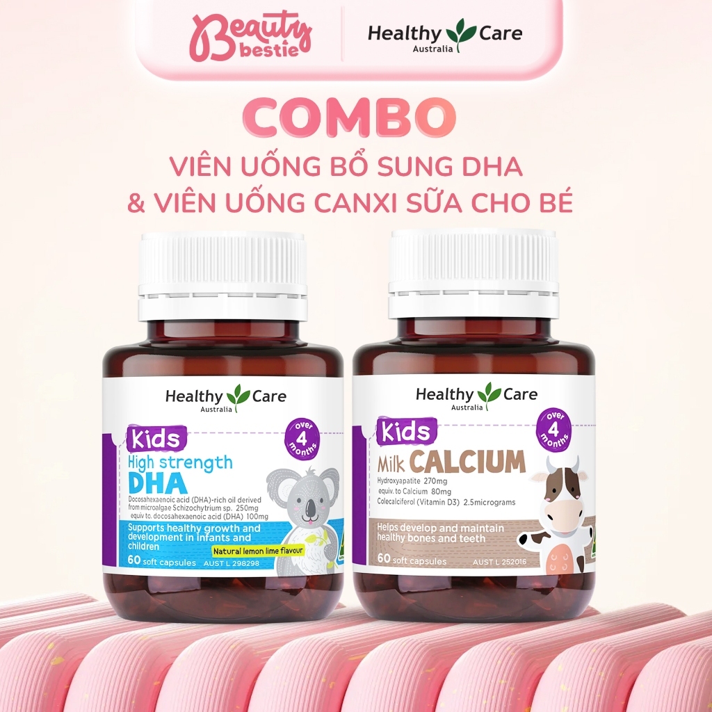 Combo Healthy Care Kids Milk Calcium 60 Viên & Healthy Care Kids High Strength DHA 60 Viên