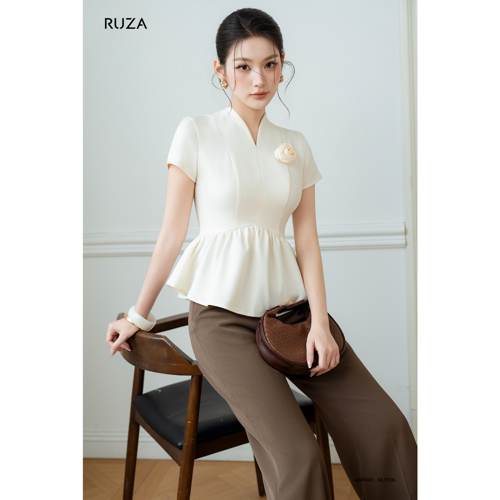 [NEW ARRIVAL] Áo kiểu nữ tay ngắn thiết kế RUZA sang trọng thời trang công sở thanh lịch ANF501