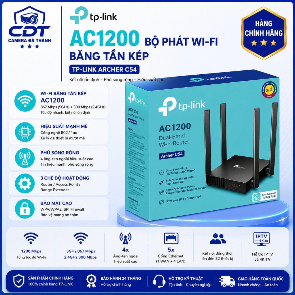 Bộ Phát Wifi TP-Link Archer C54 / C64 / C6 Băng Tần Kép Chuẩn AC1200