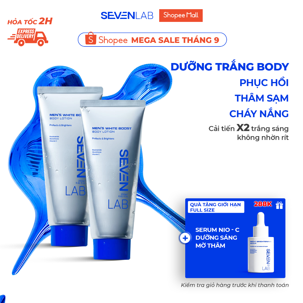 Sữa dưỡng thể dưỡng sáng da nam giới SEVENLAB 250gram không nhờn rít, mờ thâm, đều màu da vượt trội
