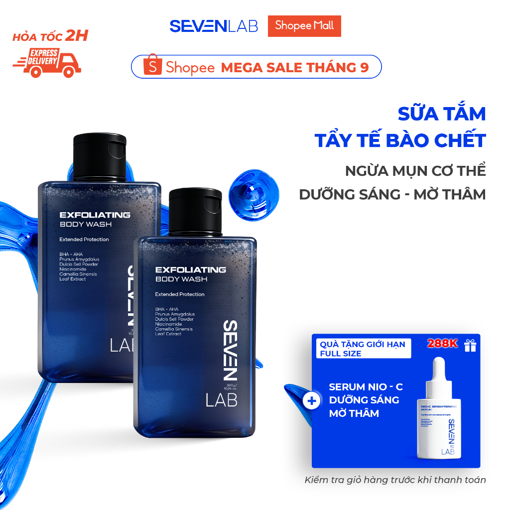 [DEAL 2 TẶNG 1] Sữa tắm tẩy tế bào chết SEVENLAB 300gr giúp giảm mụn lưng, hỗ trợ dưỡng trắng da, hư