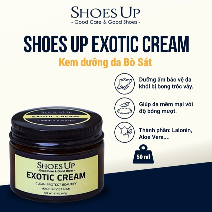 Shoes Up Exotic Cream - Kem Dưỡng Da Cá Sấu, Da Kỳ Đà, Da Rắn, Da Đà Điểu (Kem dưỡng da Bò Sát)