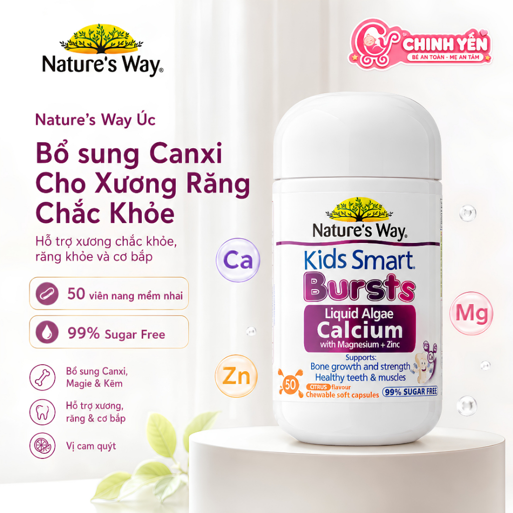 Canxi Nature's Way Kids Smart Bursts Tảo Biển Đỏ 30 Viên Bổ Sung Canxi Magie Kẽm Cho Bé