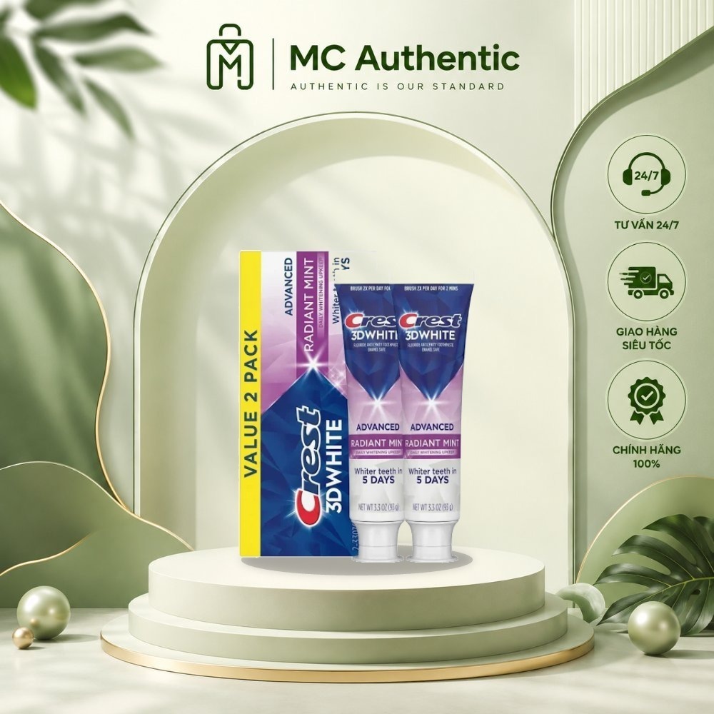 Hàng Mỹ - kem đánh trắng răng Crest 3D white Brilliance/Brilliance Extra/Luminous Purple