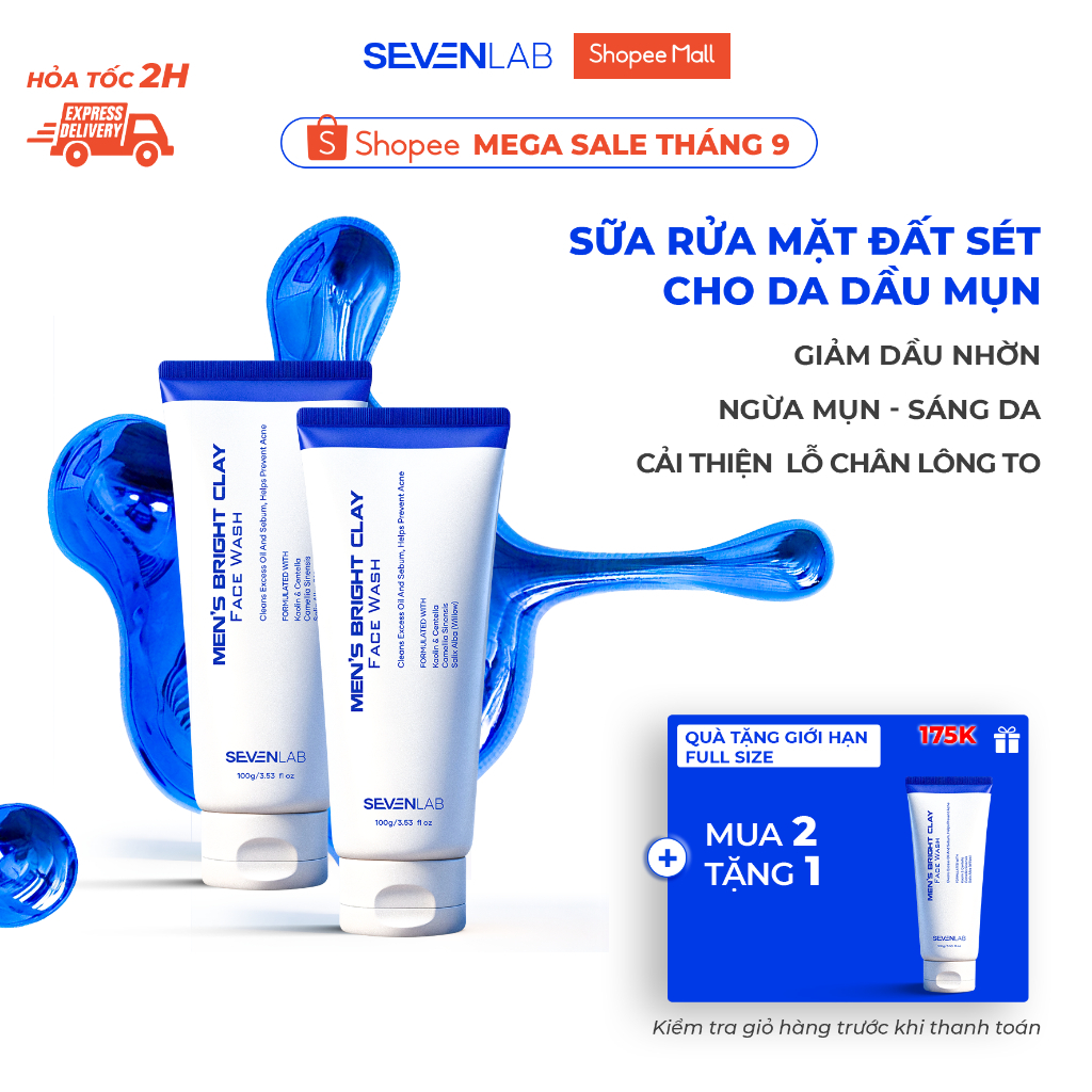 Sữa rửa mặt nam giới SEVENLAB 100gr giúp ngừa mụn, sáng da, làm sạch dầu nhờn, lỗ chân lông