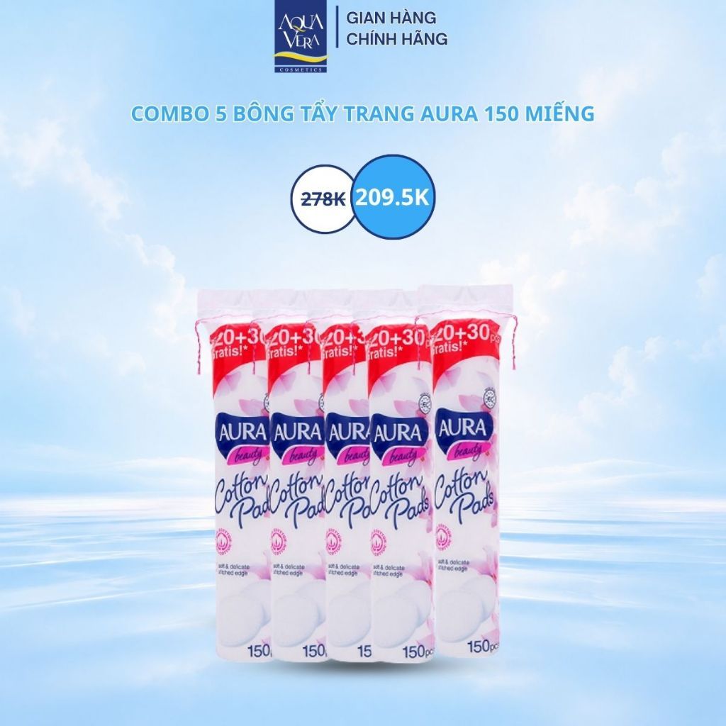 Combo 5 Bông tẩy trang Aura Beauty 150 miếng (5x150 miếng)