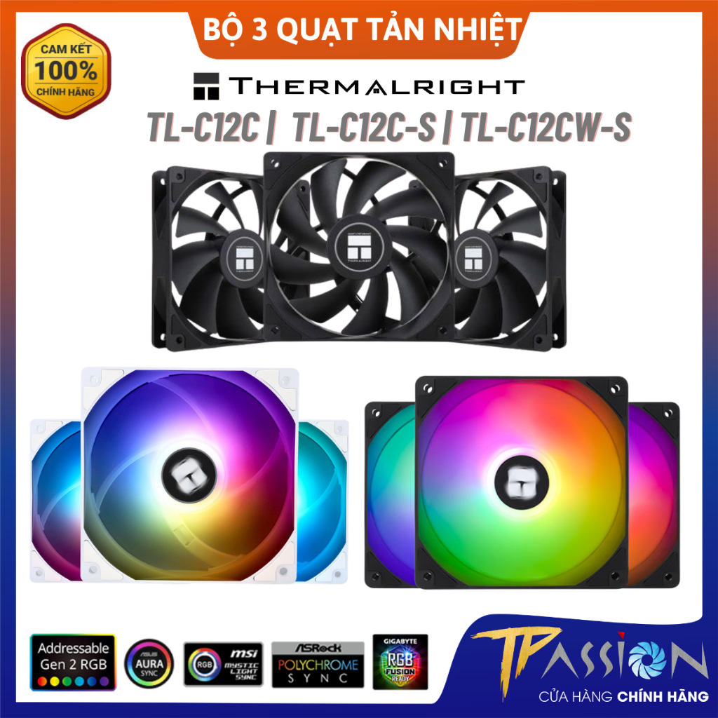 Bộ 3 quạt fan case Thermalright TL C12C, TL C12C S, TL C12CW S LED ARGB -Tản nhiệt 12cm Pa 120 Ax120
