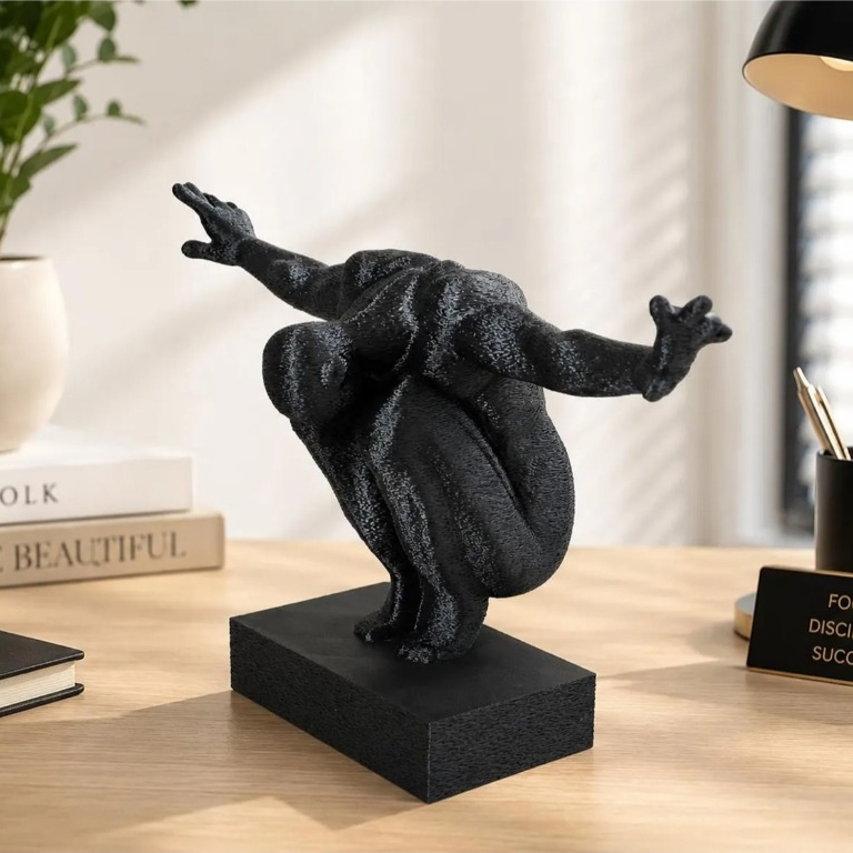 Powerful Kneeling Man Sculpture | Modern Abstract Male Figure Statue