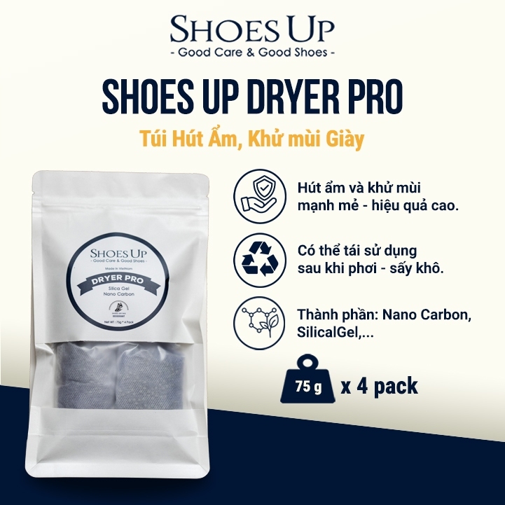 Túi Hút Ẩm, Khử Mùi Giày & Đồ Da, Túi Xách - Shoes Up Dryer Pro ( 75G * 4 Pack)