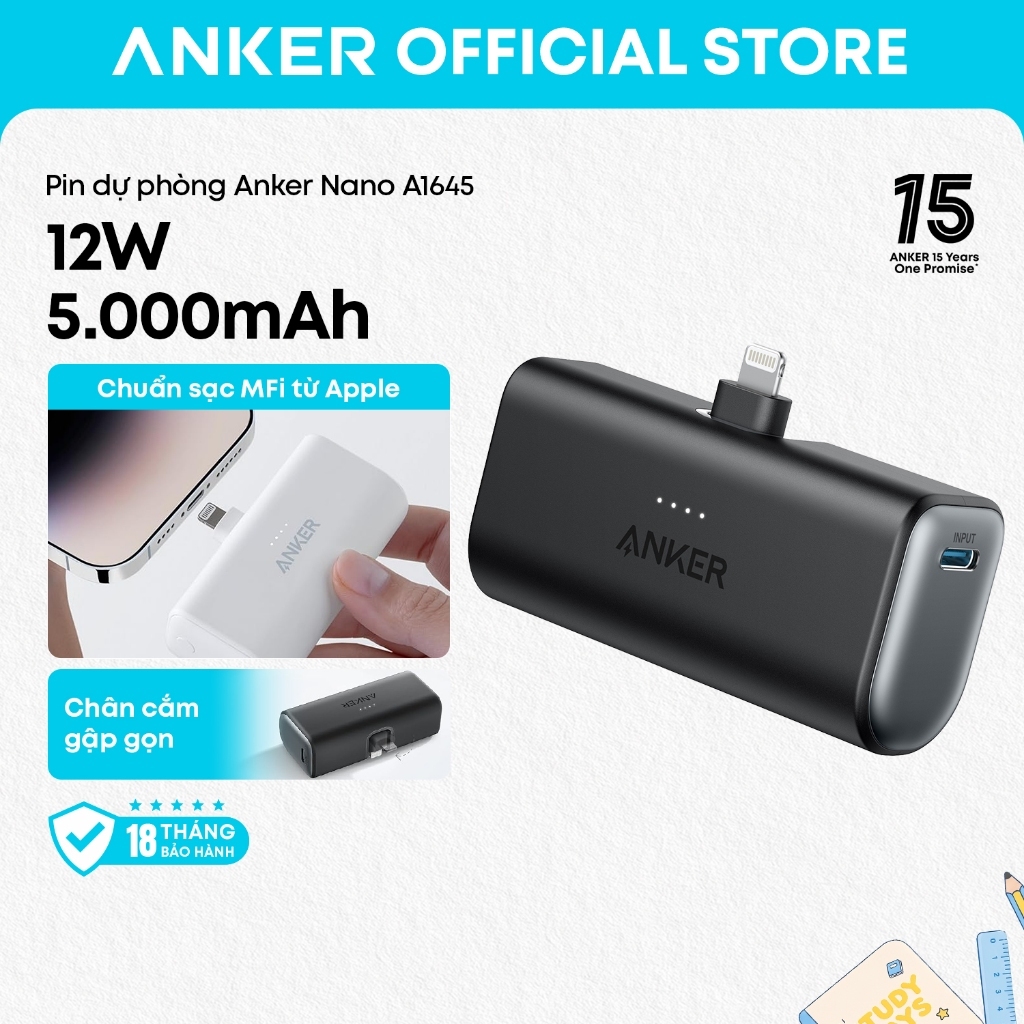 Pin Dự Phòng Anker Nano 5000 12W 621 Power Bank (Built-In Lightning Connector, 12W) 5000mAh Portable