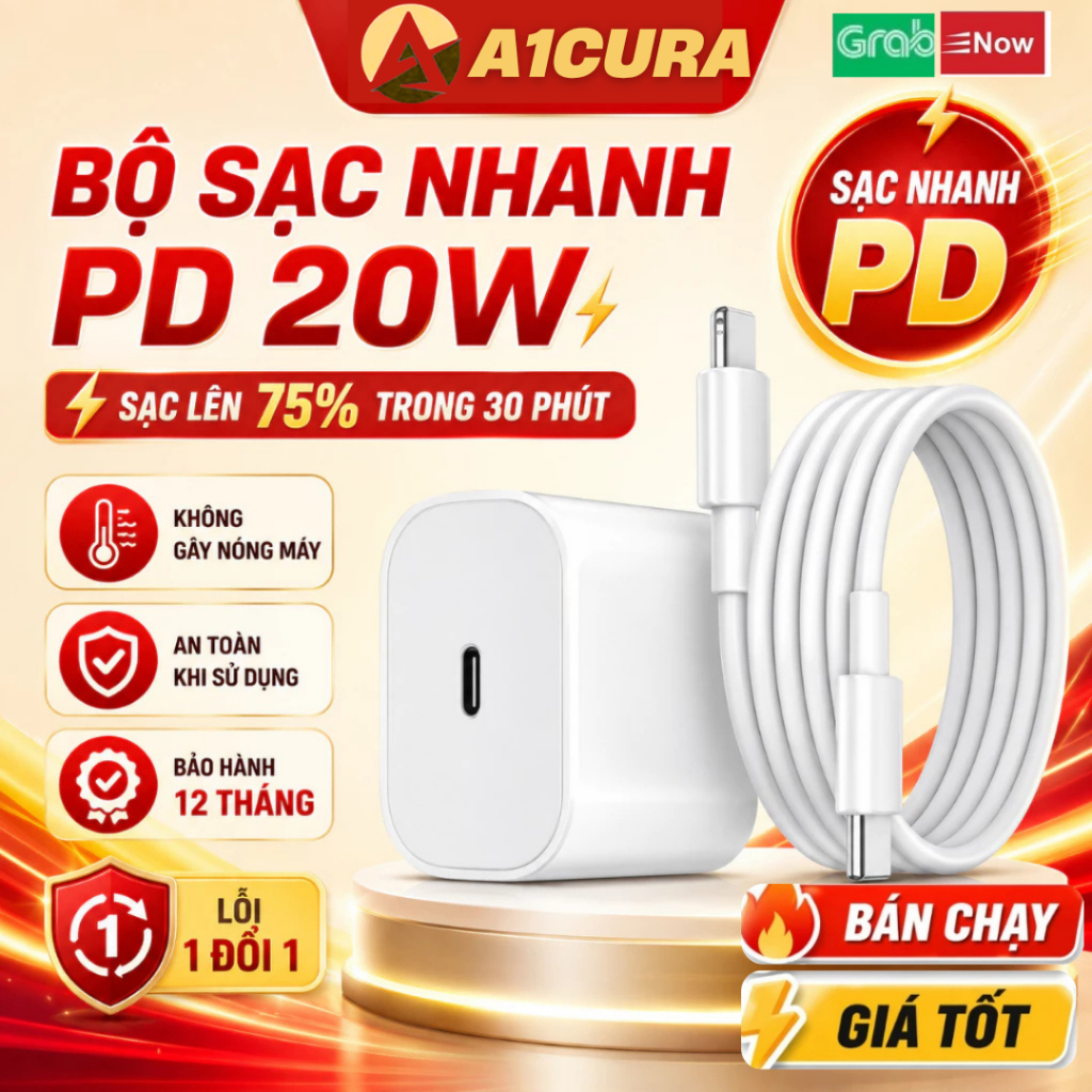 Bộ Củ Cáp Sạc Nhanh 20W An Toàn Ổn Định- Bảo Vệ Thiết Bị- Không Nóng Máy- Có Chống Nổ-A1CURA