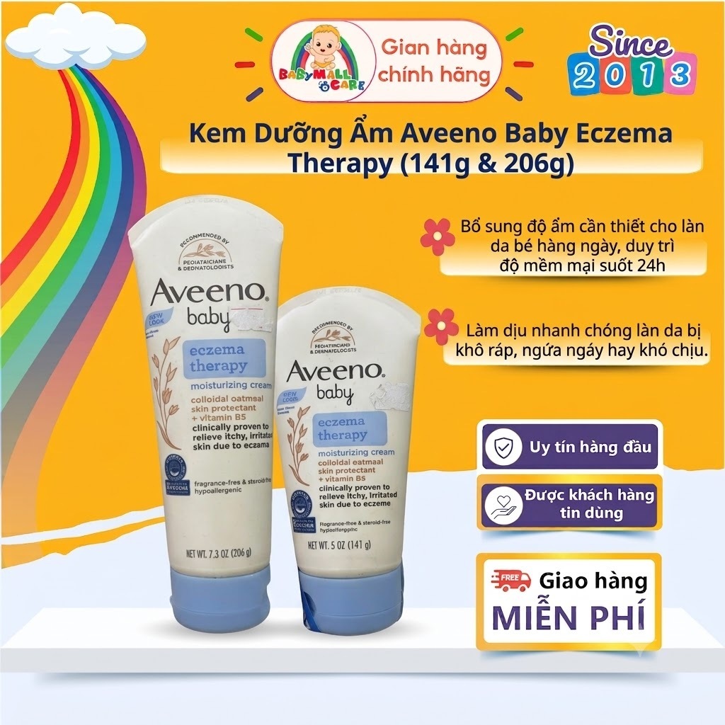 Kem Dưỡng Ẩm Làm Dịu Da Cho Bé Aveeno Baby Eczema Therapy Cream 141g/206g Babymall & Care