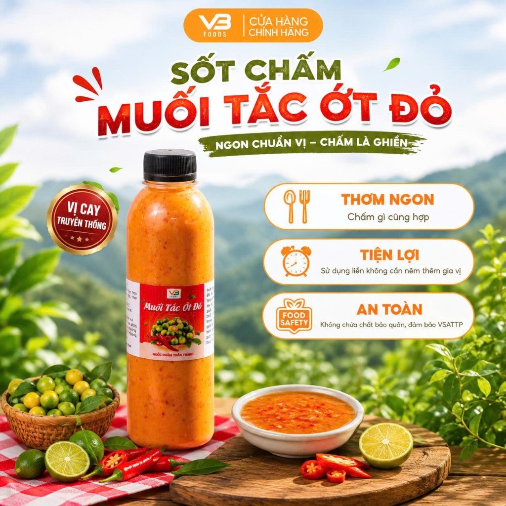 Sốt chấm muối tắc ớt đỏ VB Foods 330ml - Đậm hương vị Việt, thơm ngon như nhà làm