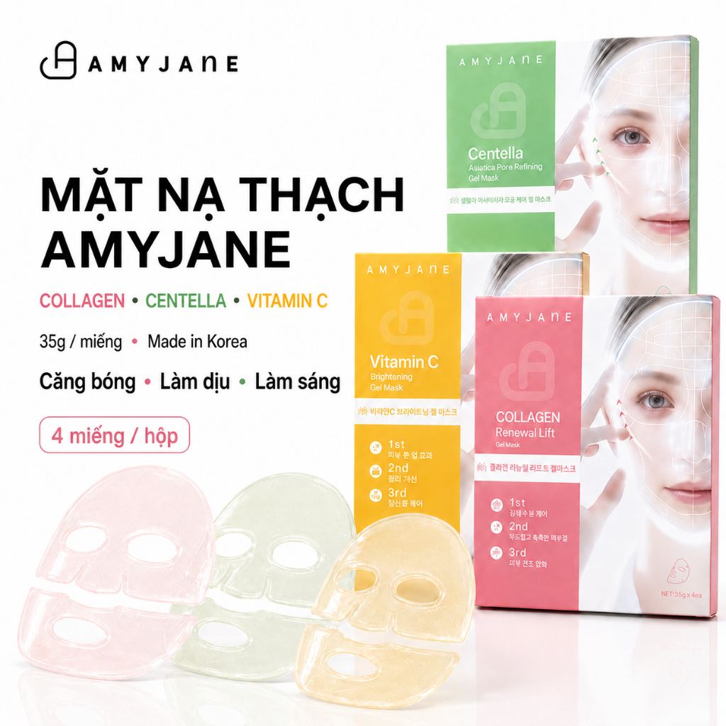 AMYJANE Mặt Nạ Thạch Hydrogel Hàn Quốc Dưỡng Ẩm Căng Mịn Collagen Centella Vitamin C 35g x 4 Miếng